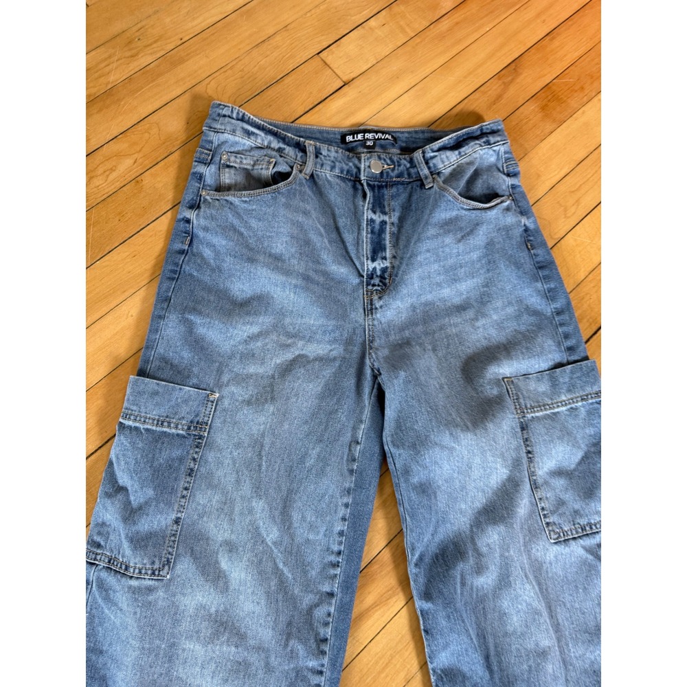 Blue Revival high rise wide leg cargo jeans denim - Picture 5 of 7